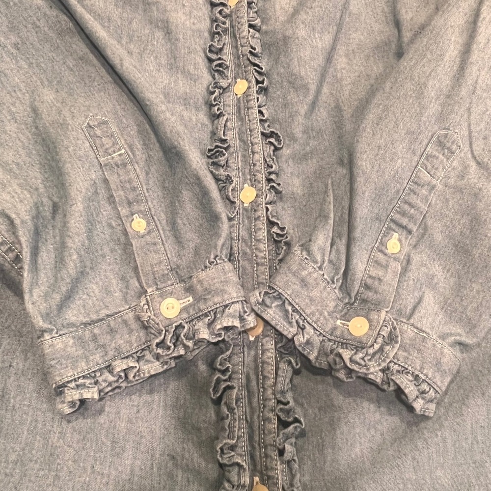 Lauren Ralph Lauren Denim Ruffle Shirt Womens 2X Blue Cotton Long Sleeve Blouse - Picture 10 of 13